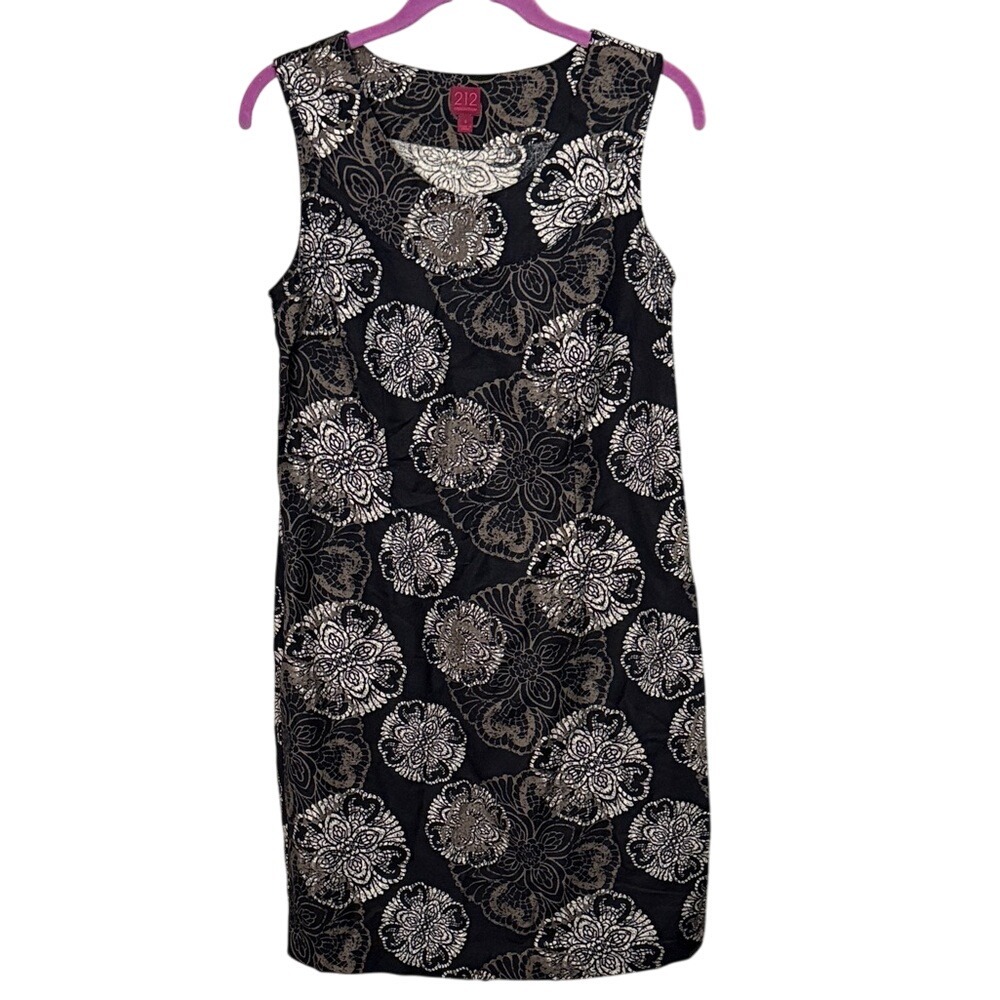 212 Collection Sleeveless Dress Size 6 Black Floral‎ Print Career Casual